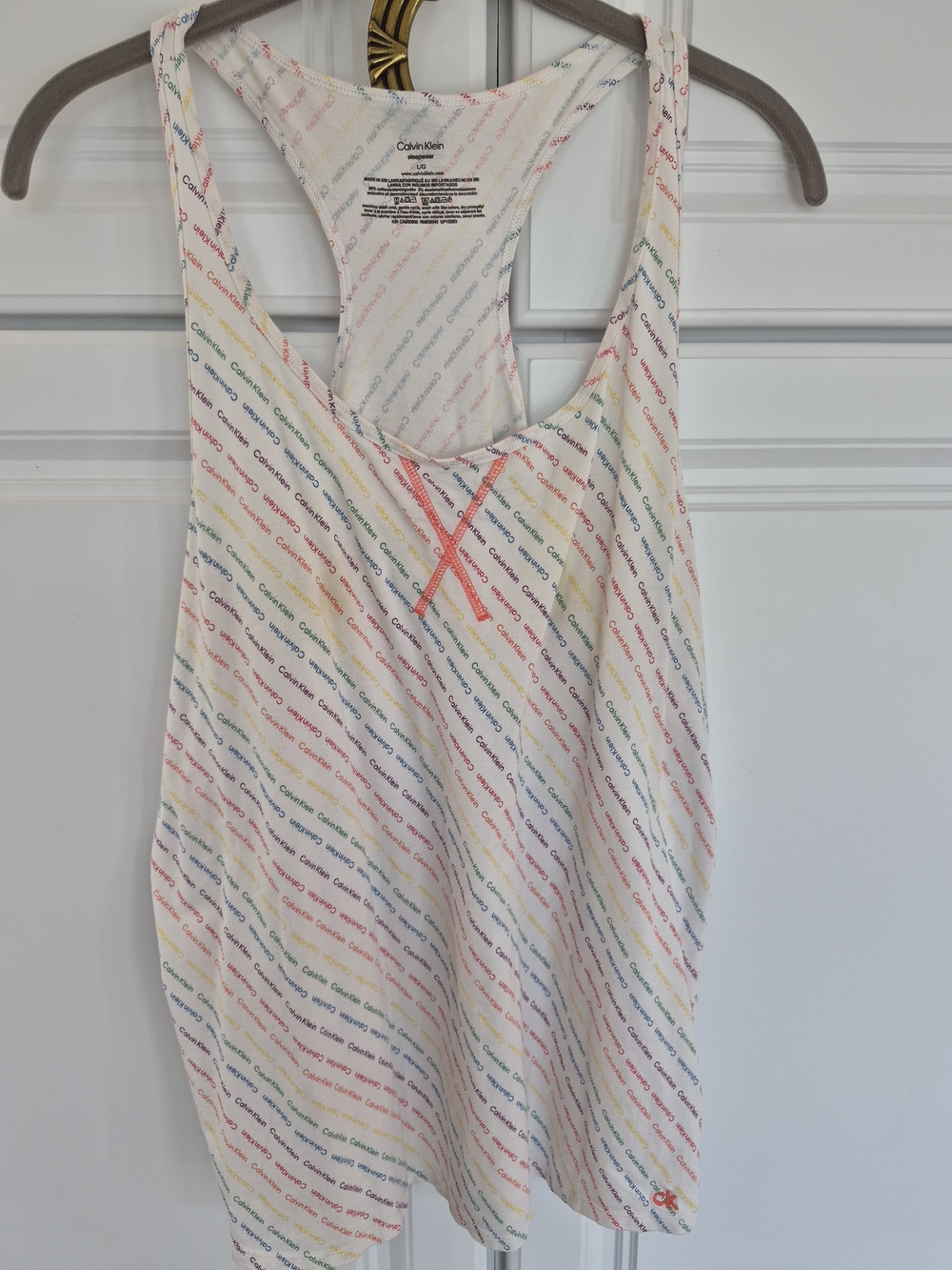 Calvin Klein White Racerback Tank with Multicolor Logo Print